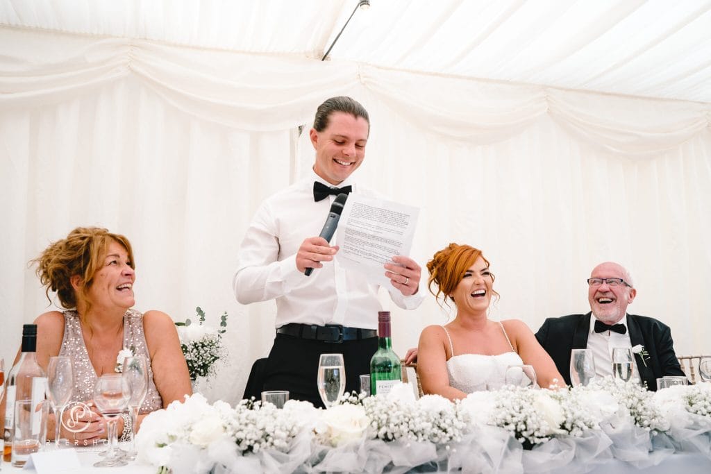 Photo from the wedding speeches at Annie and Barney's wedding at Nettlestead Place