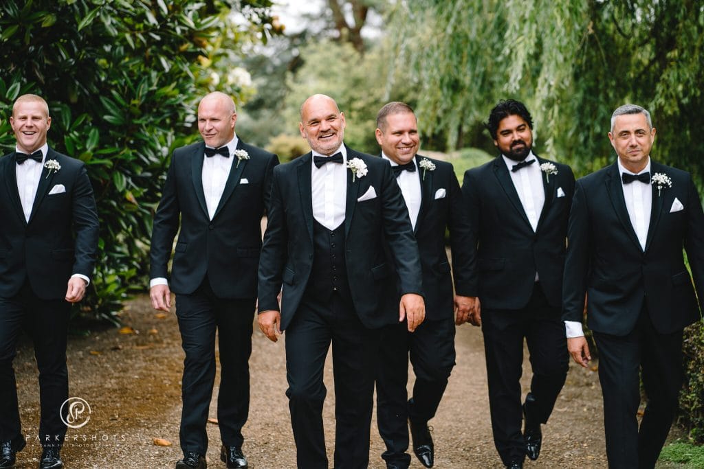 Photo of the groom and his groomsmen before the ceremony at Nettlestead Place